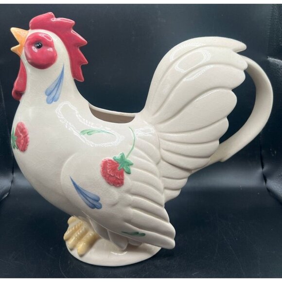 Lenox Ceramic Poppies On Blue Pitcher 10" Tall - Picture 4 of 8